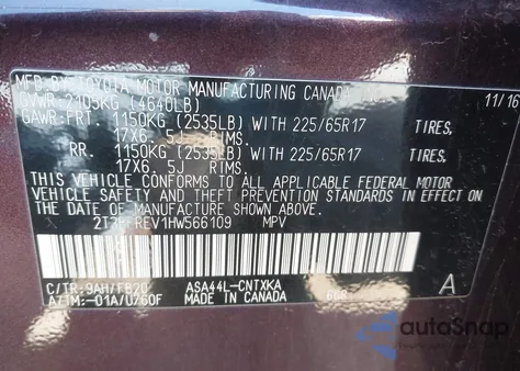 2017 Toyota Rav4 Le from USA, damaged, VIN 2T3BFREV1HW566109